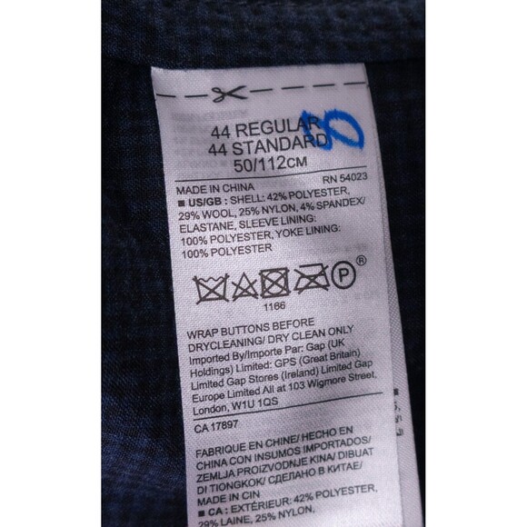 Banana Republic Wool Check Blue Sport Coat Jacket Blazer Sz 44R Two Button EUC - Picture 13 of 15